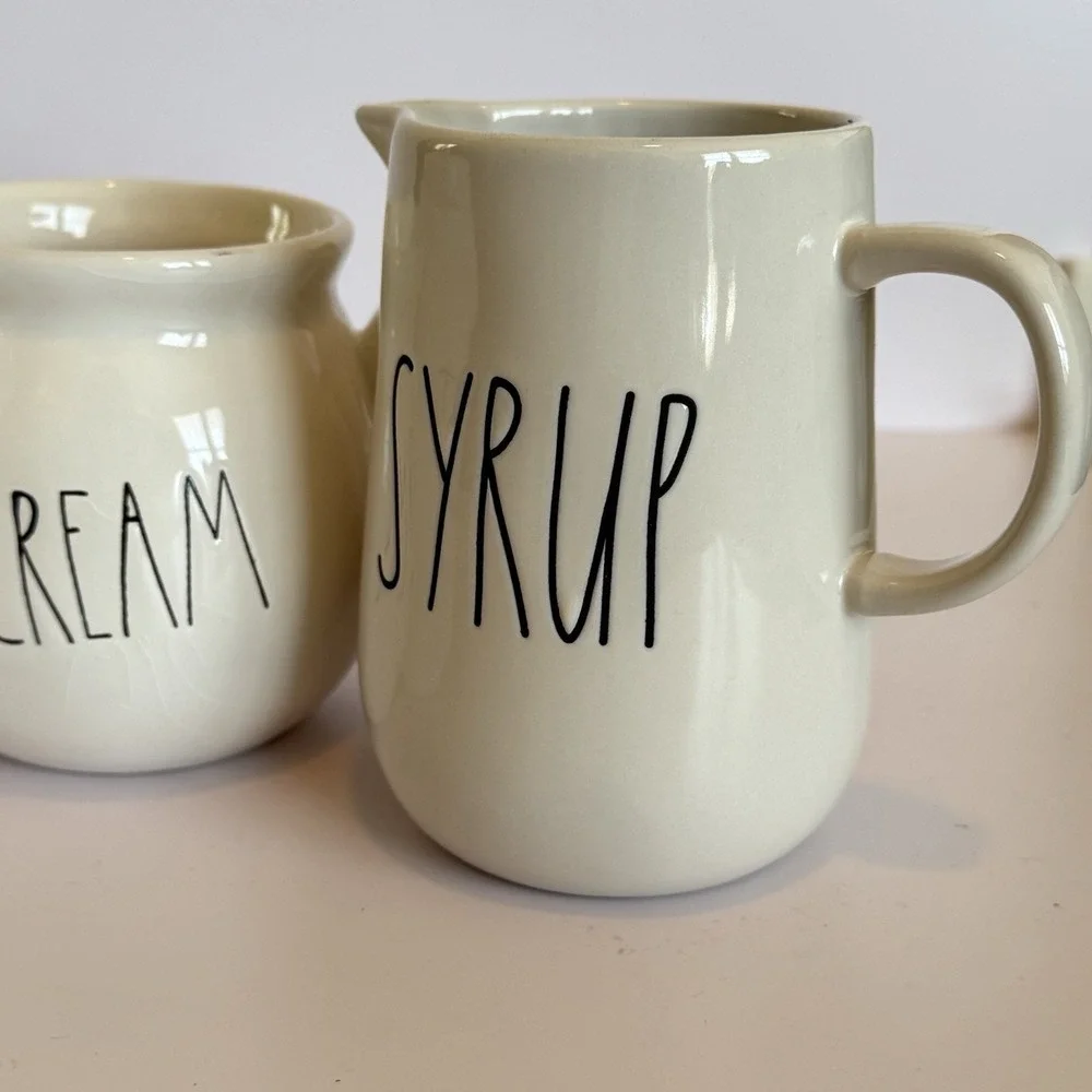 Rae Dunn SWEET CREAM SYRUP Coffee Bar Set Sugar Creamer Pitcher‎ Farmhouse Gift